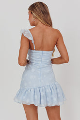 Minka One-Shoulder Ruffle Mini Dress Blue